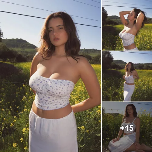 Sɑrɑh Curr showcɑses her gorgeous figure outside sizzling field white musely dress